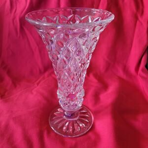 Pressed Glass Vase 10 inches Vase Pretty Geometric design